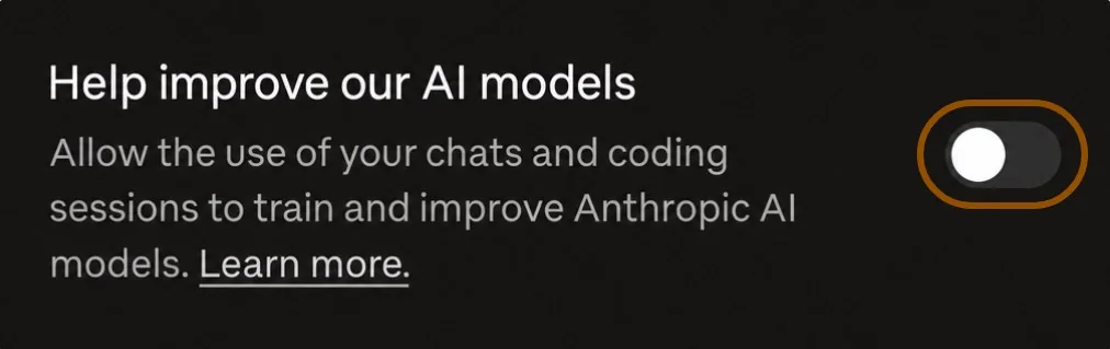 Claude: przełącznik Help improve our AI models wyłączony
